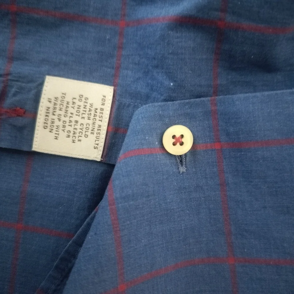 Peter Millar Blue Red Windowpane Check Cotton Button Down Shirt Mens Large